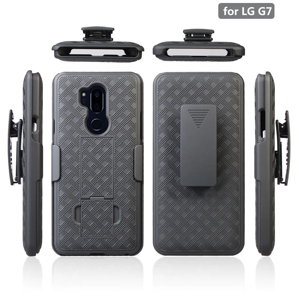 LG G7 ThinQ Case,  Triple Protection 3-1 w/ Built in Screen Protector Heavy Duty Holster Shell Combo Case - Black