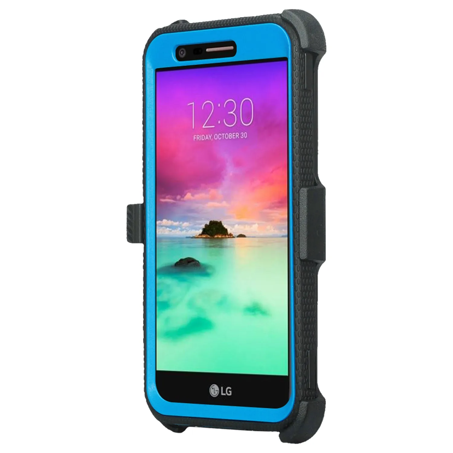 LG K10 (2018) Case, K30, Premier Pro, K10 Plus, Phoenix Plus, Xpression Plus, K10α, X4 Plus, X410, MS245, Triple Protection 3-1 w/ Built in Screen Protector Heavy Duty Holster Shell Combo Case - Blue