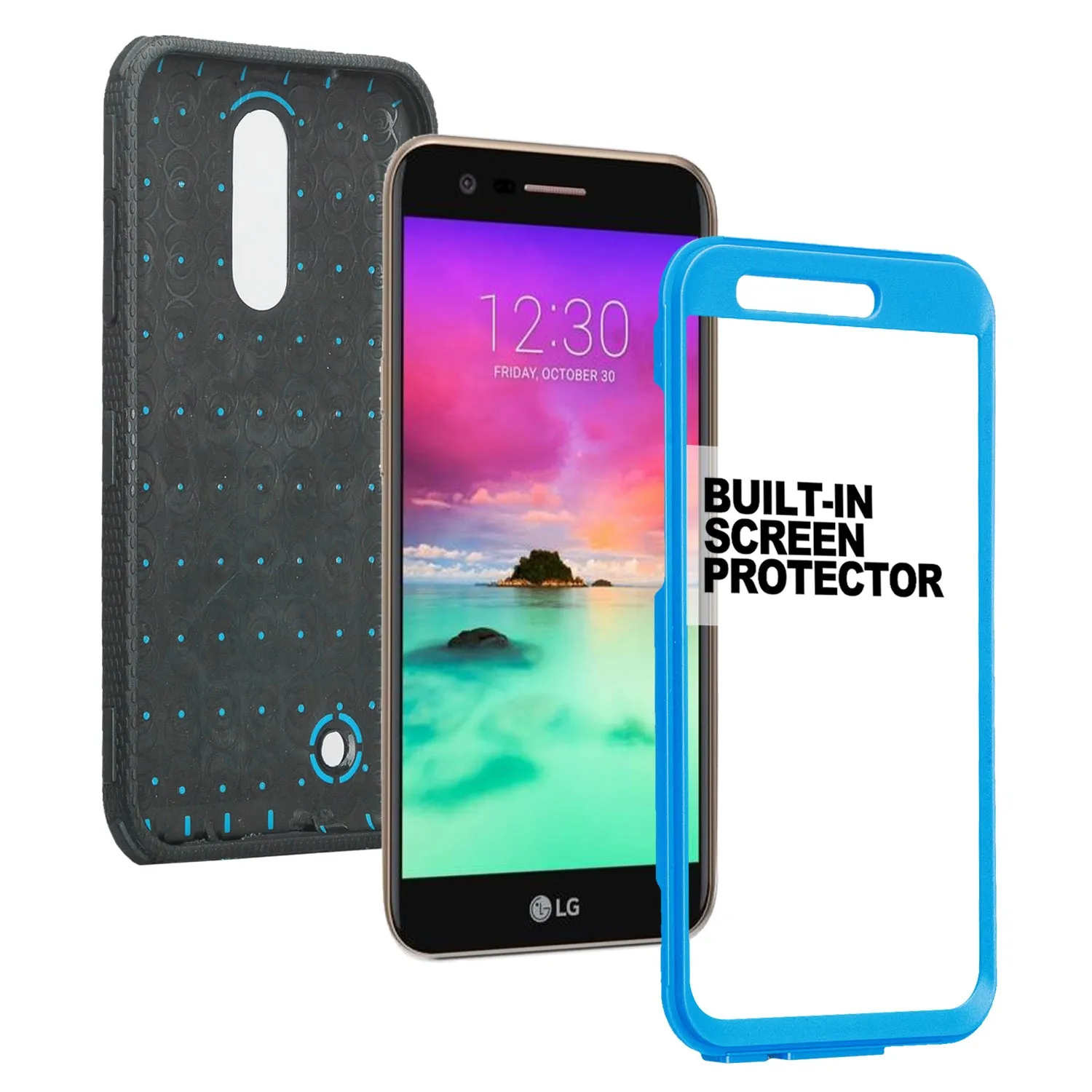LG K10 (2018) Case, K30, Premier Pro, K10 Plus, Phoenix Plus, Xpression Plus, K10α, X4 Plus, X410, MS245, Triple Protection 3-1 w/ Built in Screen Protector Heavy Duty Holster Shell Combo Case - Blue