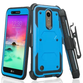 LG K10 (2018) Case, K30, Premier Pro, K10 Plus, Phoenix Plus, Xpression Plus, K10α, X4 Plus, X410, MS245, Triple Protection 3-1 w/ Built in Screen Protector Heavy Duty Holster Shell Combo Case - Blue