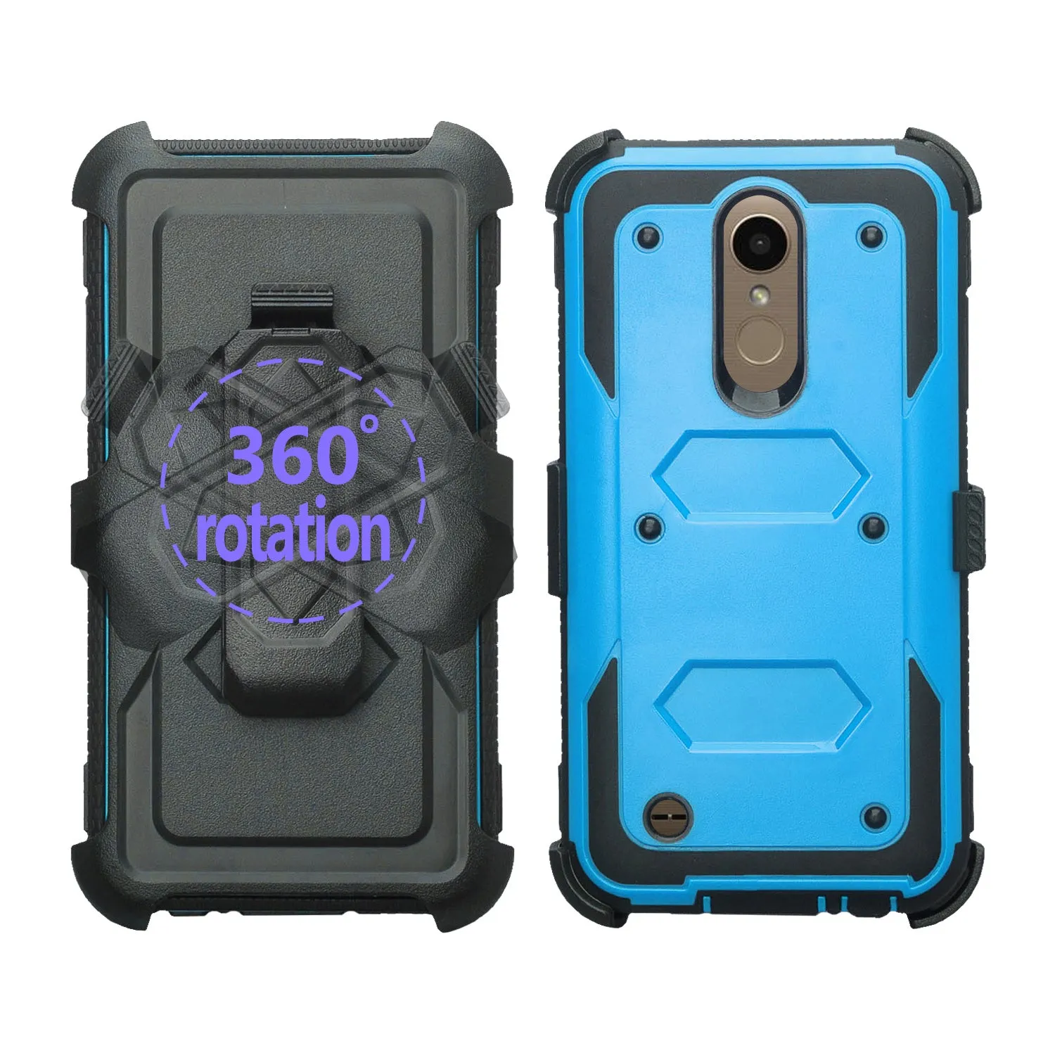 LG K10 (2018) Case, K30, Premier Pro, K10 Plus, Phoenix Plus, Xpression Plus, K10α, X4 Plus, X410, MS245, Triple Protection 3-1 w/ Built in Screen Protector Heavy Duty Holster Shell Combo Case - Blue
