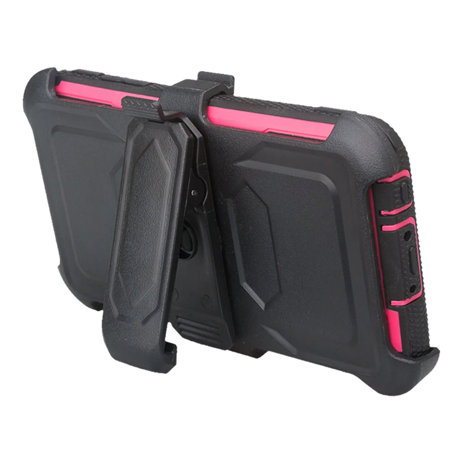 LG K10 (2018) Case, K30, Premier Pro, K10 Plus, Phoenix Plus, Xpression Plus, K10α, X4 Plus, X410, MS245, Triple Protection 3-1 w/ Built in Screen Protector Heavy Duty Holster Shell Combo Case - Hot Pink