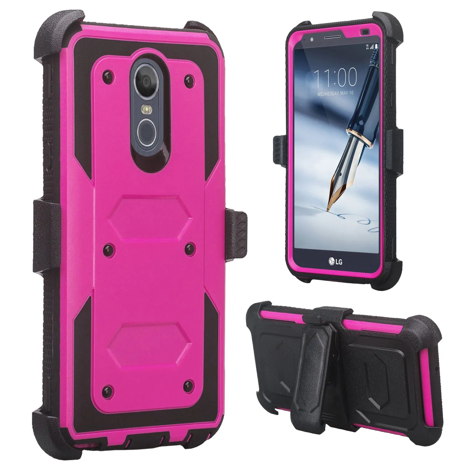 LG Stylo 4 Case, Stylo 4 Plus, Q Stylus, Triple Protection 3-1 w/ Built in Screen Protector Heavy Duty Holster Shell Combo Case - Purple