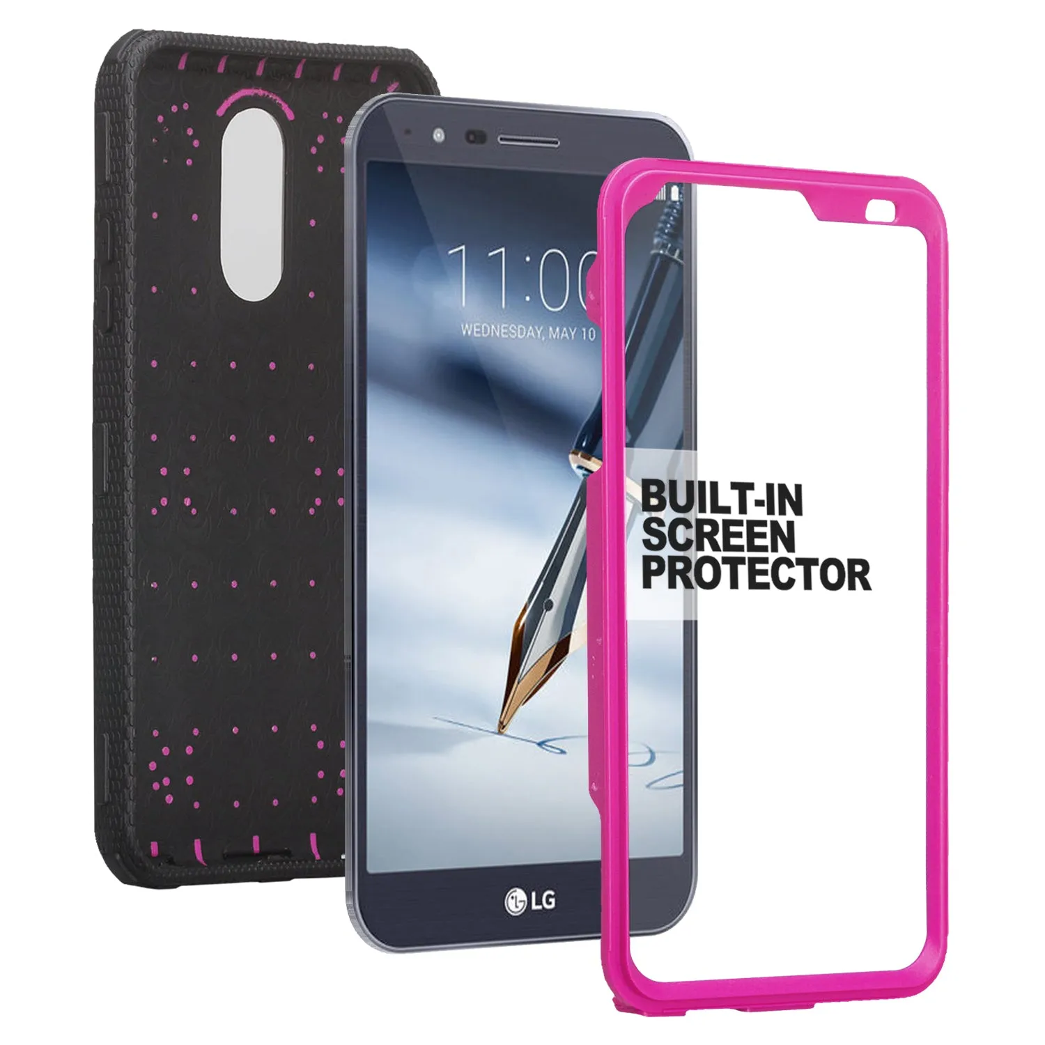 LG Stylo 4 Case, Stylo 4 Plus, Q Stylus, Triple Protection 3-1 w/ Built in Screen Protector Heavy Duty Holster Shell Combo Case - Purple