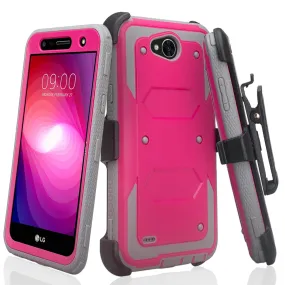 LG X Power 2 Case, LG X Charge, LG Fiesta 2, Fiesta, LG K10 Power, Triple Protection 3-1 w/ Built in Screen Protector Heavy Duty Holster Shell Combo Clip Case Cover - Hot Pink