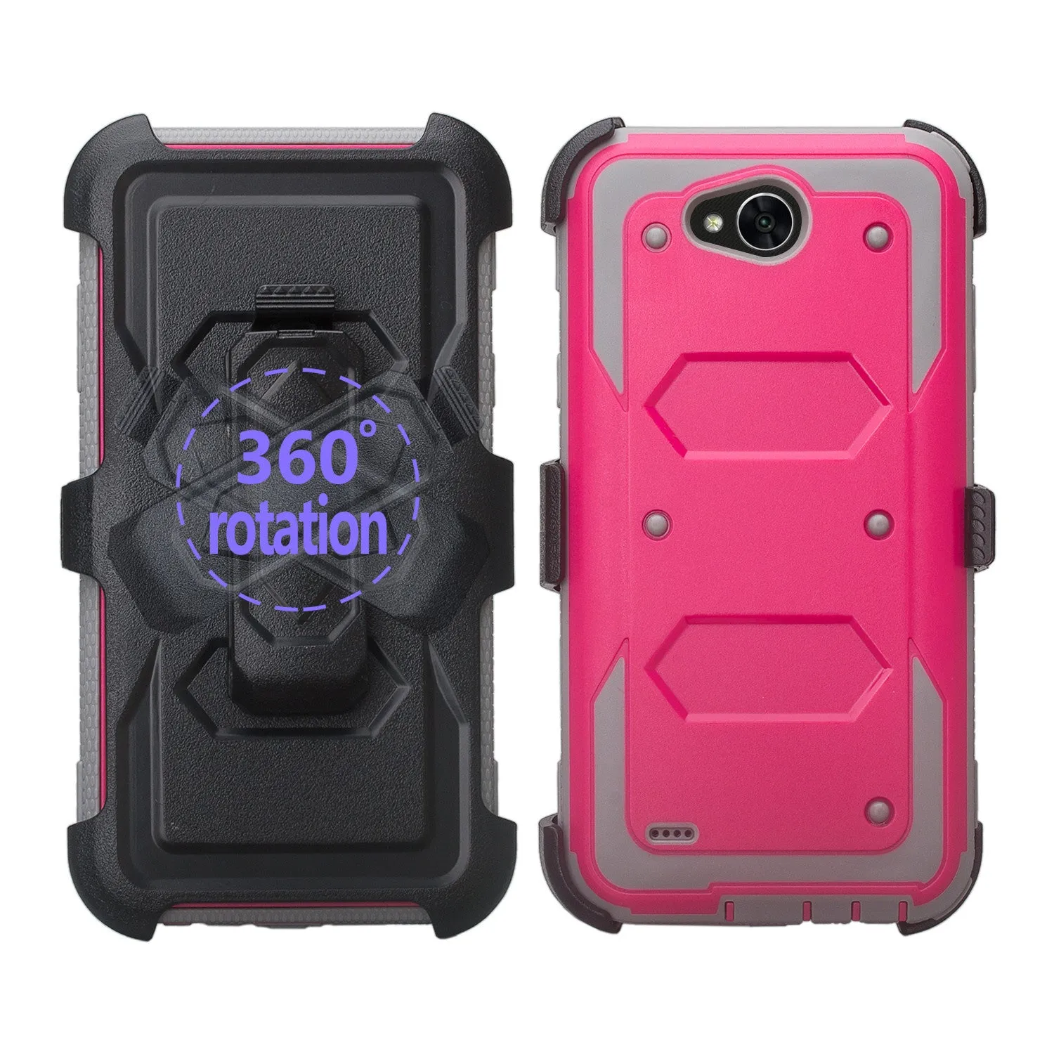 LG X Power 2 Case, LG X Charge, LG Fiesta 2, Fiesta, LG K10 Power, Triple Protection 3-1 w/ Built in Screen Protector Heavy Duty Holster Shell Combo Clip Case Cover - Hot Pink