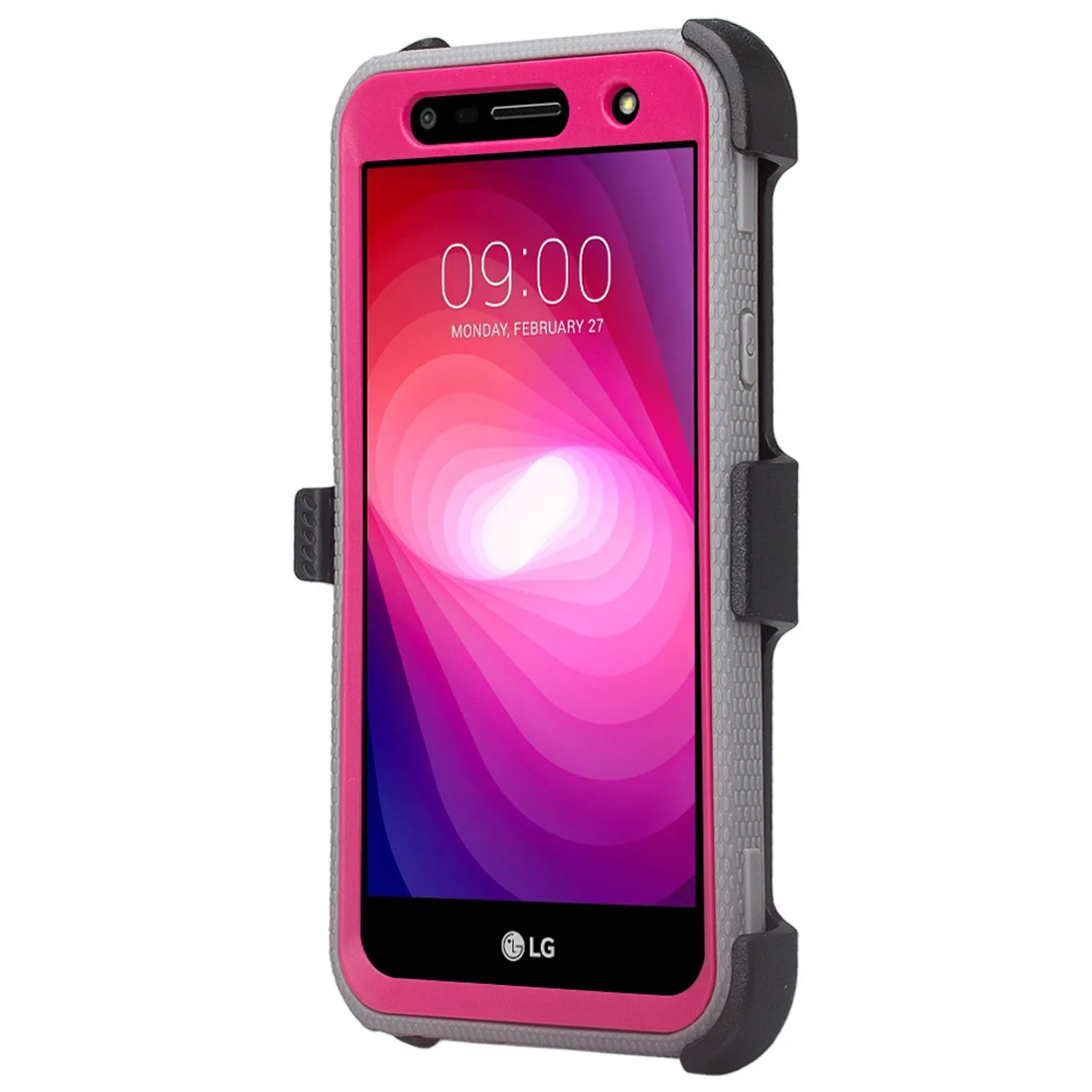 LG X Power 2 Case, LG X Charge, LG Fiesta 2, Fiesta, LG K10 Power, Triple Protection 3-1 w/ Built in Screen Protector Heavy Duty Holster Shell Combo Clip Case Cover - Hot Pink