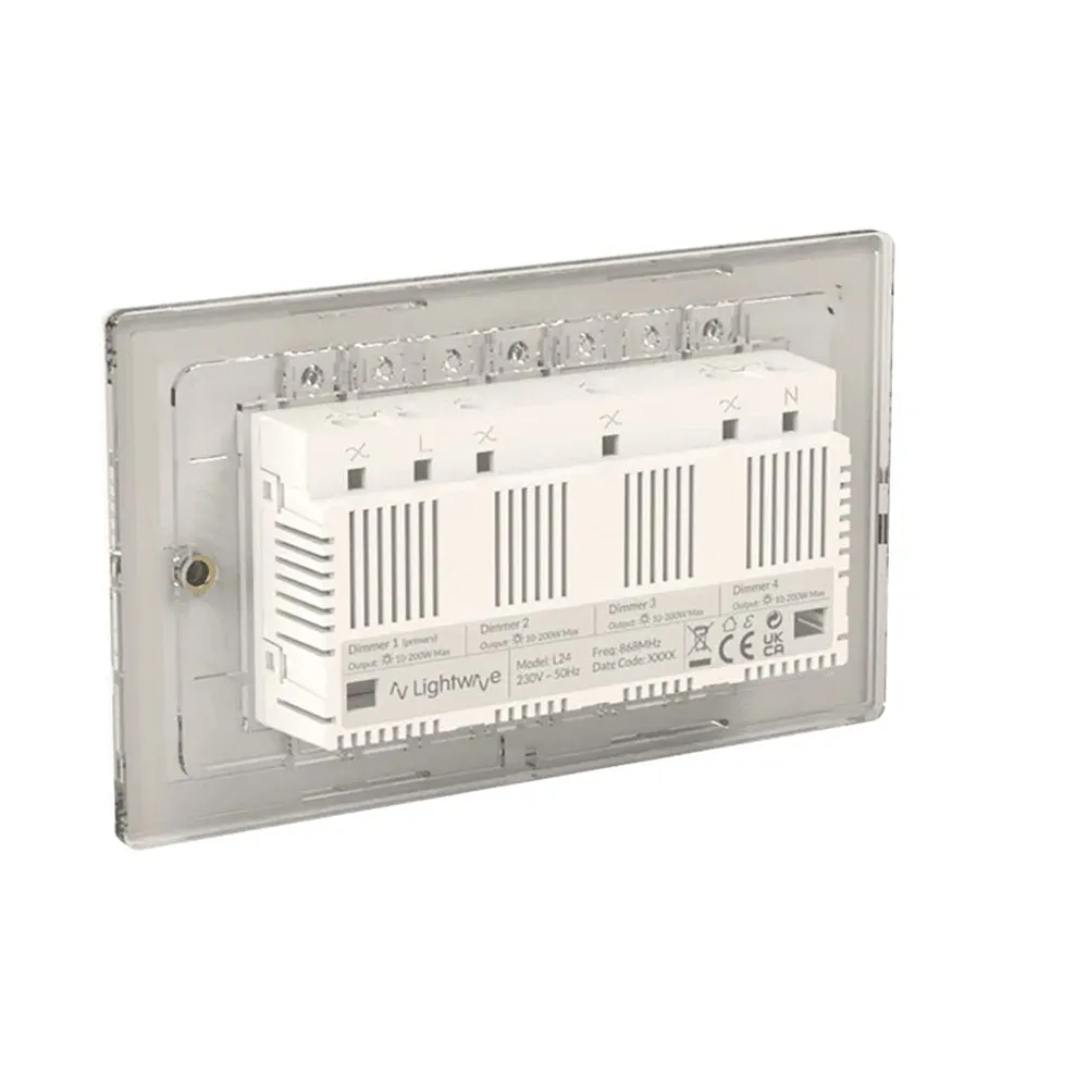 Lightwave LP24WH MK2 Smart Dimmer, 4 Gang, Works with Alexa, Google Assistant, HomeKit, iOS & Android Compatible - White Metal