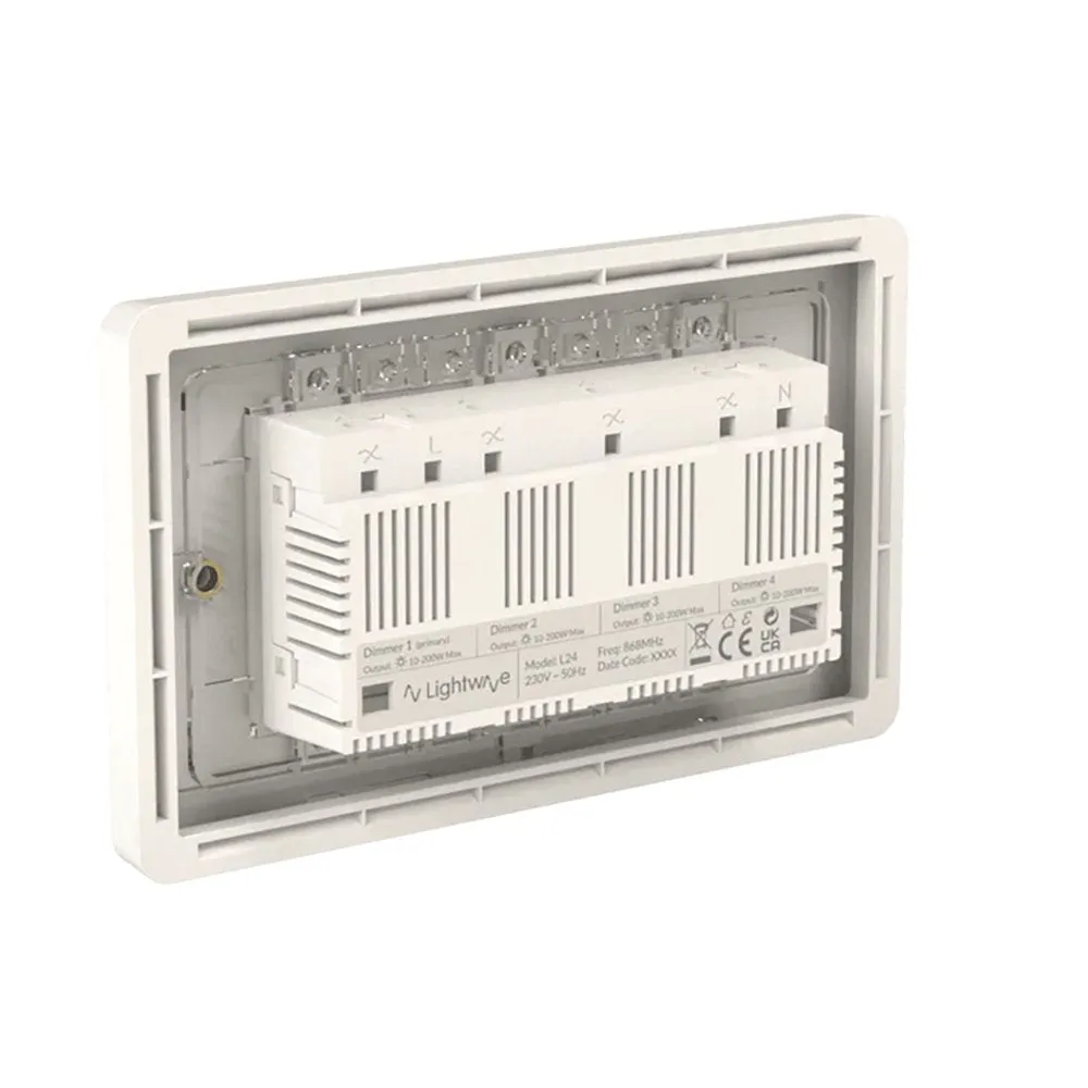 Lightwave LP24WH MK2 Smart Dimmer, 4 Gang, Works with Alexa, Google Assistant, HomeKit, iOS & Android Compatible - White Metal