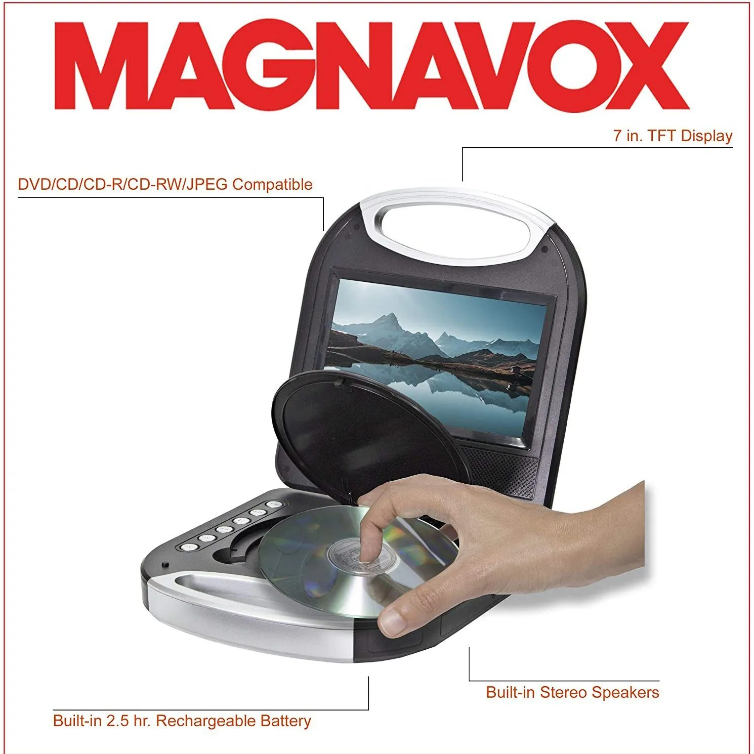 Magnavox MTFT750-BK Portable 7 inch TFT DVD/CD Player