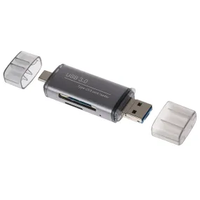 Maplin USB-C & USB-A 3.0 SD Card Reader for SDXC / SDHC / MicroSDXC / MicroSDHC / UHS-I - Silver