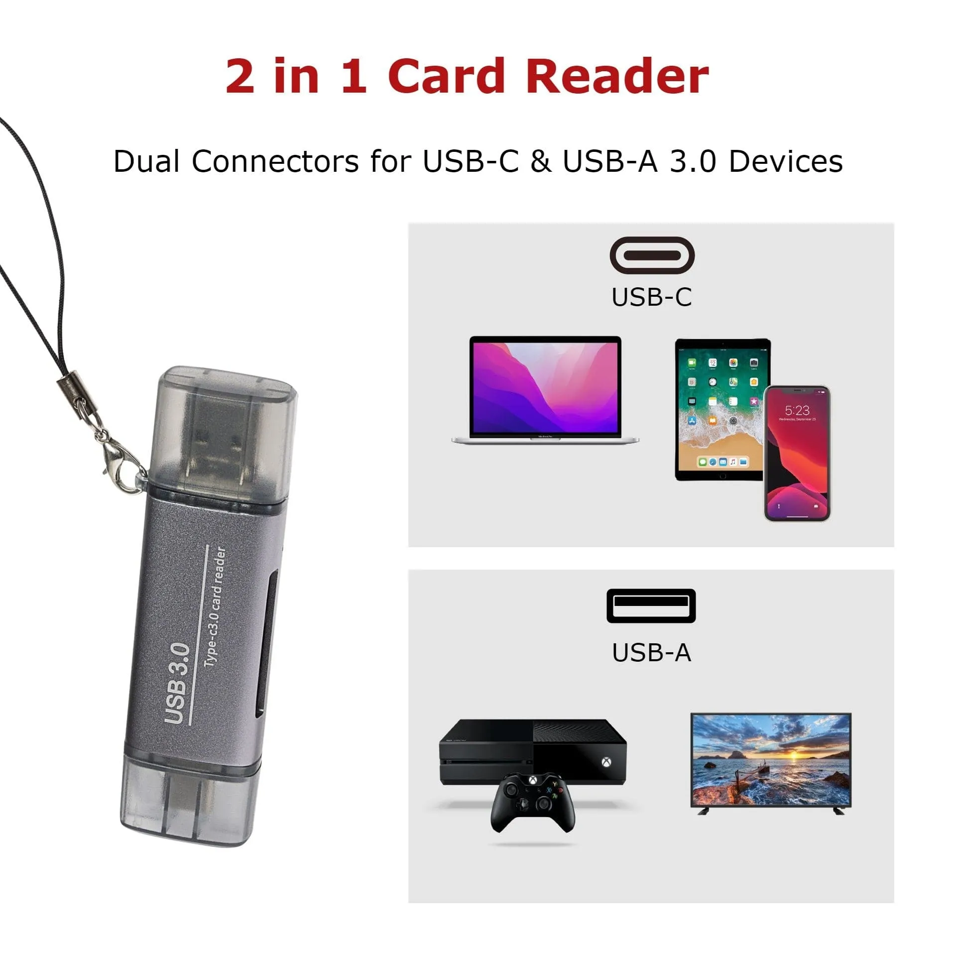 Maplin USB-C & USB-A 3.0 SD Card Reader for SDXC / SDHC / MicroSDXC / MicroSDHC / UHS-I - Silver