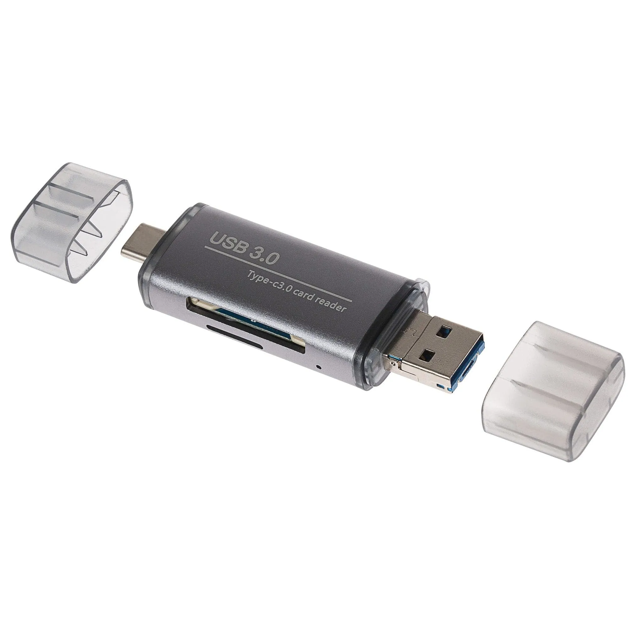 Maplin USB-C & USB-A 3.0 SD Card Reader for SDXC / SDHC / MicroSDXC / MicroSDHC / UHS-I - Silver