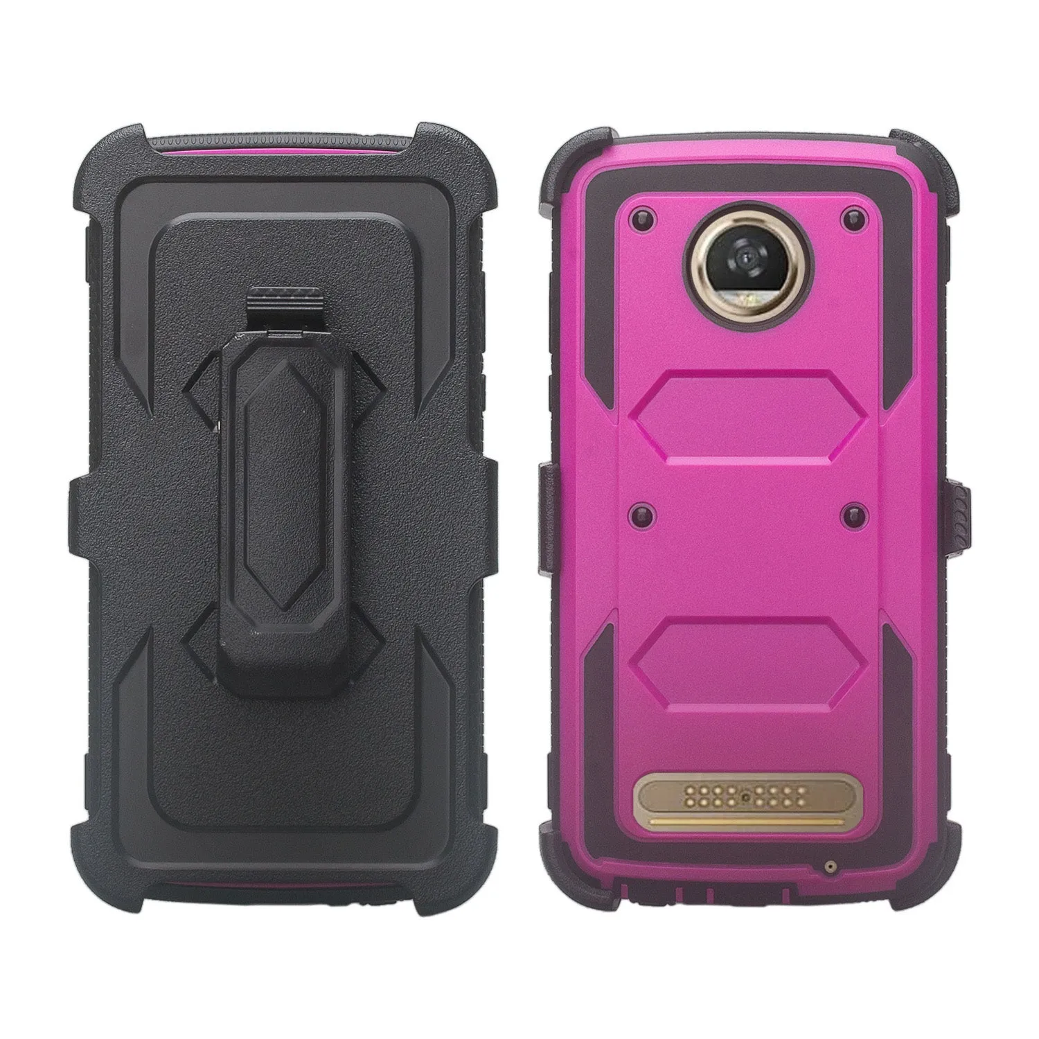 Motorola Moto Z2 Play Case,  Triple Protection 3-1 w/ Built in Screen Protector Heavy Duty Holster Shell Combo Case - Purple