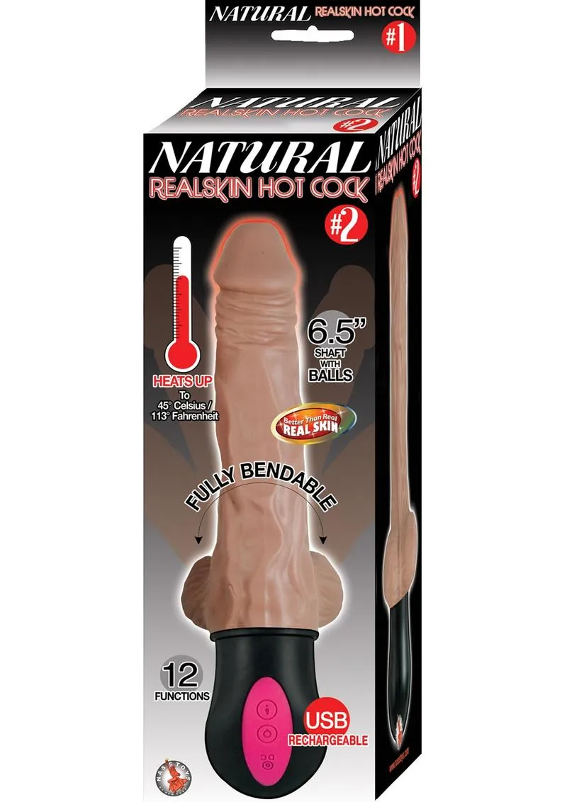 Natural Realskin Hot Cock 2 Rechargeable Warming Dildo with Balls