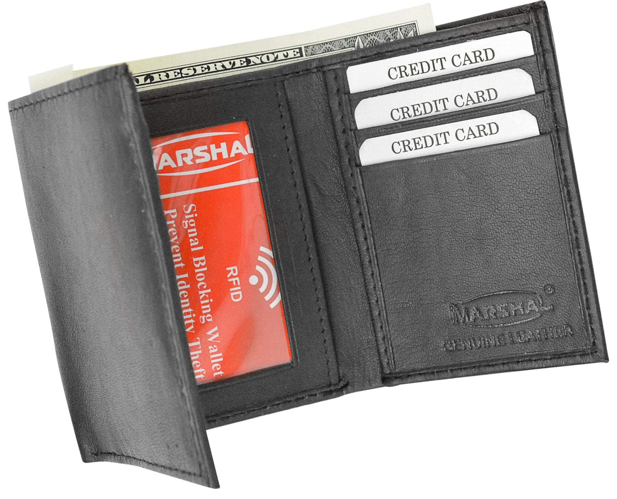 New RFID Blocking Men's Genuine Soft Lamb Leather Slim ID Card Holder Trifold Wallet RFID 55 BOX (C)