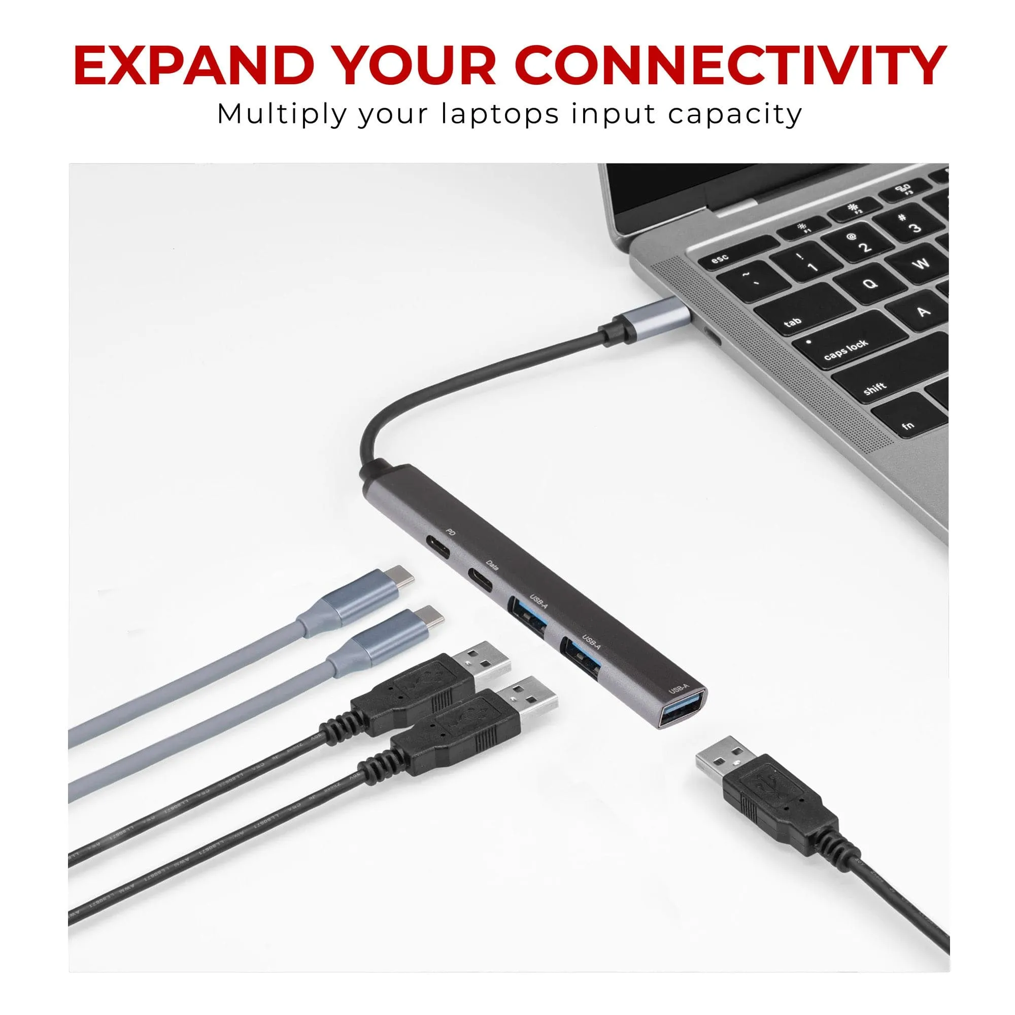 Nikkai USB-C Multiport Hub to 3x USB-A 3.0 / 2x Super Speed USB-C with 13cm Cable - Silver
