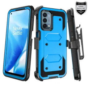 OnePlus Nord N200 5G Case, Nord N200 5G Case, Triple Protection 3-1 w/ Built in Screen Protector Heavy Duty Holster Shell Combo Clip Cover - Blue
