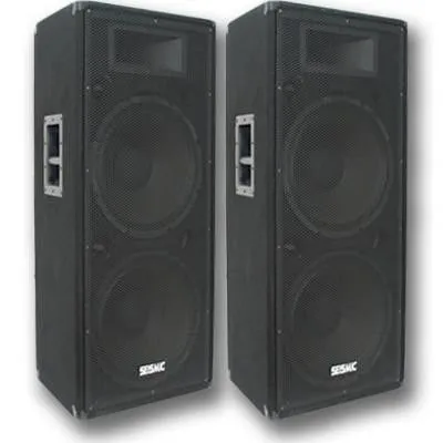 Pair of Dual 15" PA DJ Speakers, Pair of Powered 18" Subs, and Cables