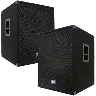 Pair of Dual 15" PA Speakers, Pair of Powered 18" Subs, and Cables