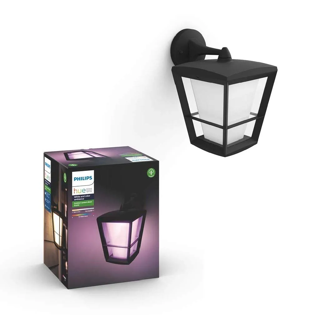 Philips Hue Econic White and Colour Ambiance Led Smart Garden Wall Light [Down Lantern], Works with Alexa, Google Assistant and Apple Homekit