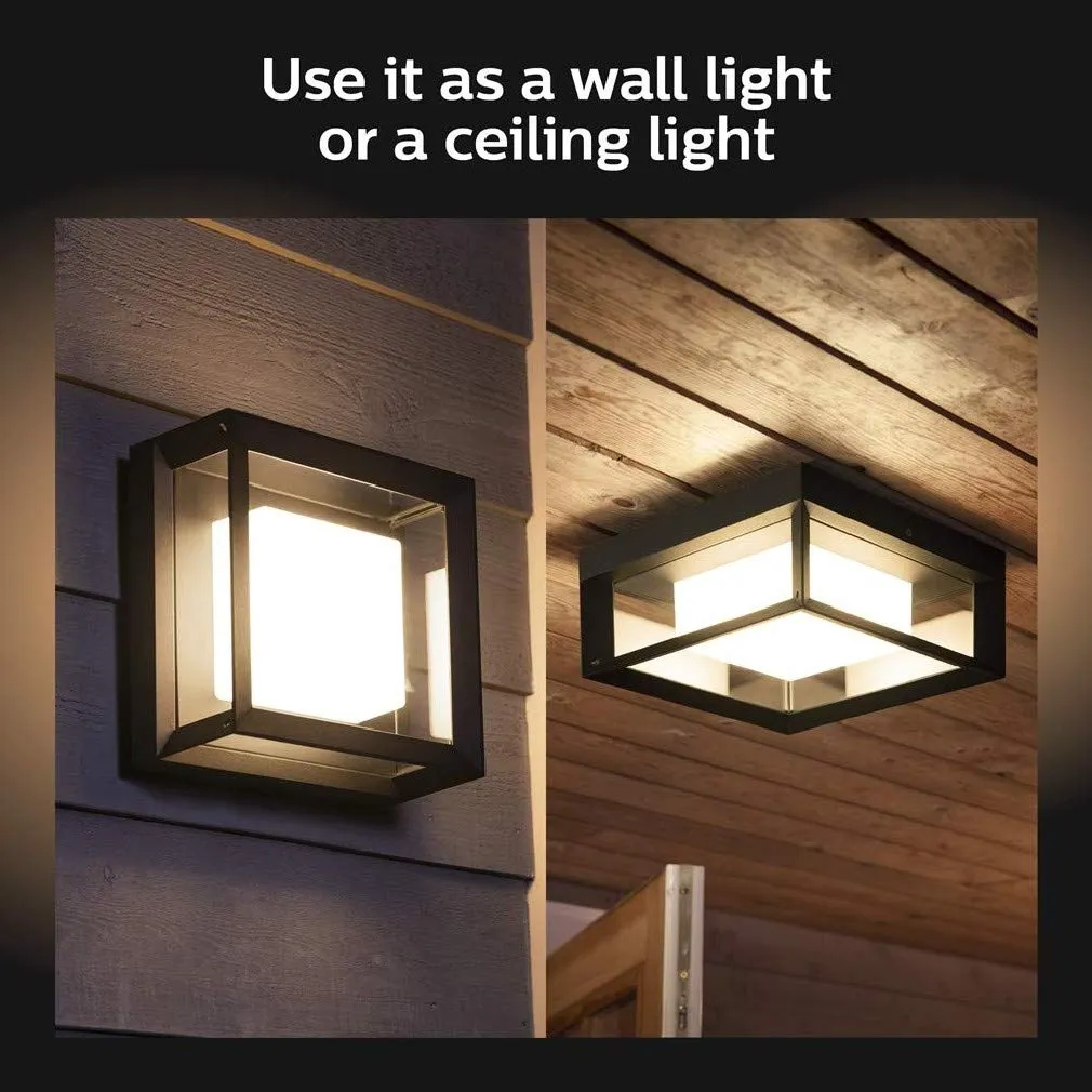 Philips Hue Econic White and Colour Ambiance Led Smart Garden Wall Light [Square Porch Light], Works with Alexa, Google Assistant and Apple Homekit
