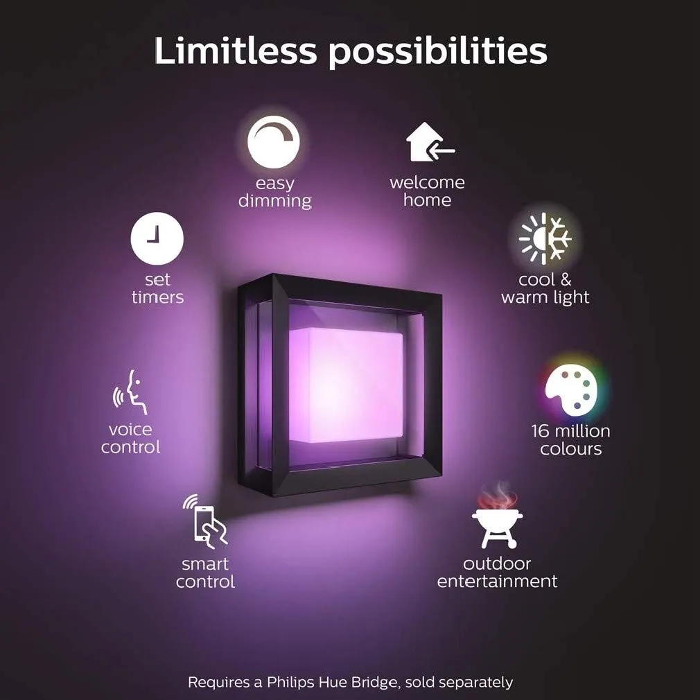 Philips Hue Econic White and Colour Ambiance Led Smart Garden Wall Light [Square Porch Light], Works with Alexa, Google Assistant and Apple Homekit