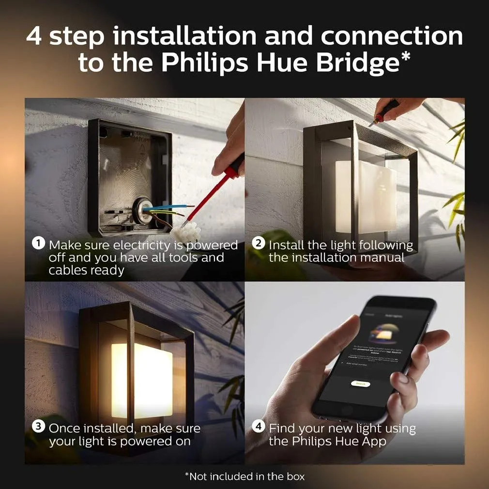 Philips Hue Econic White and Colour Ambiance Led Smart Garden Wall Light [Square Porch Light], Works with Alexa, Google Assistant and Apple Homekit