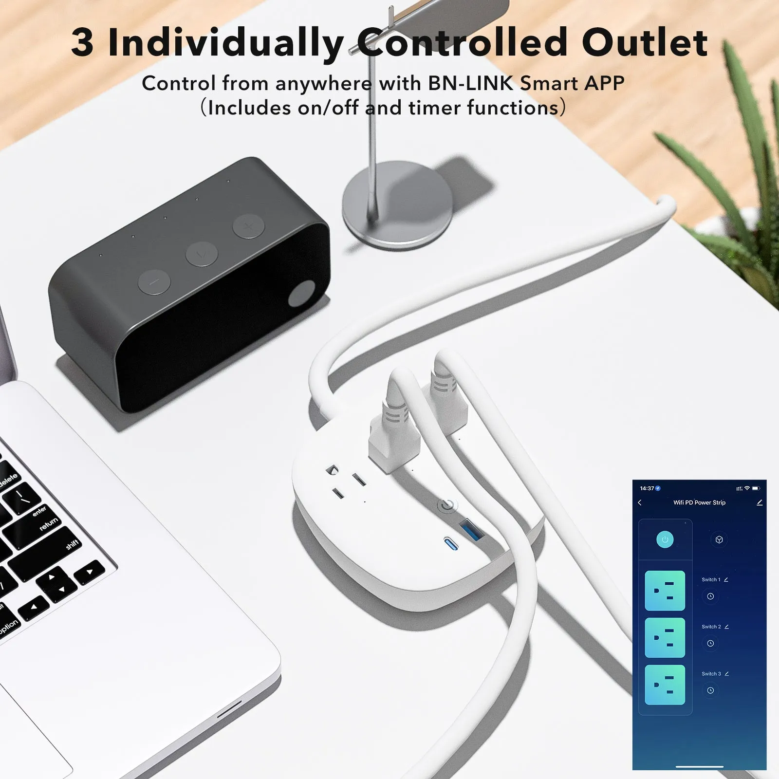 Power Strip with 3 Outlet & 3 USB - 6 FT Cord with Low Profile Flat Plug BN-LINK