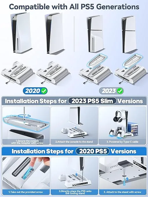 Power Up Your Play: PS5 Stand & Cooling Station with RGB Charger & USB Hub