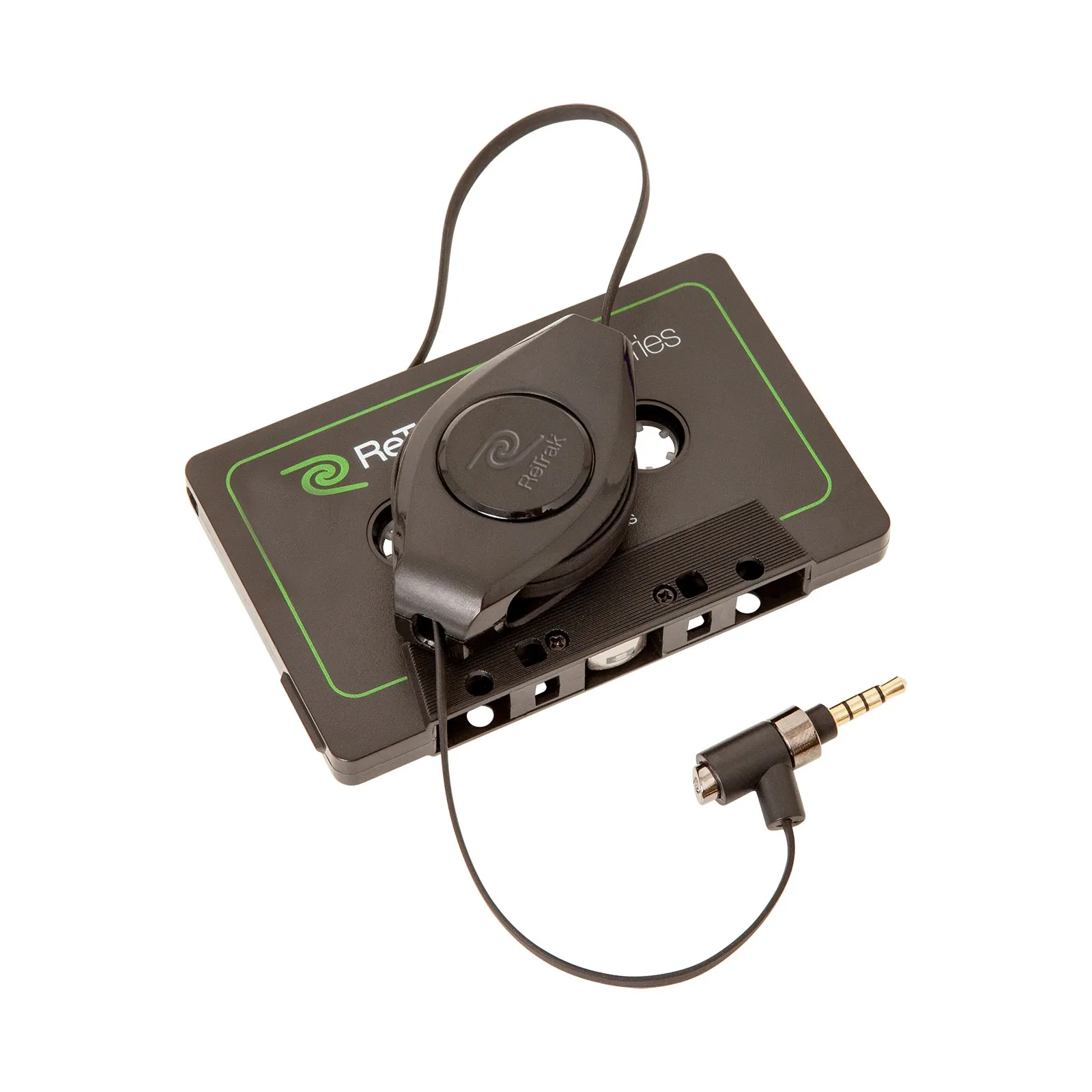 Premier Cassette Adapter with Hands-free Mic | Retractable Cord | Black