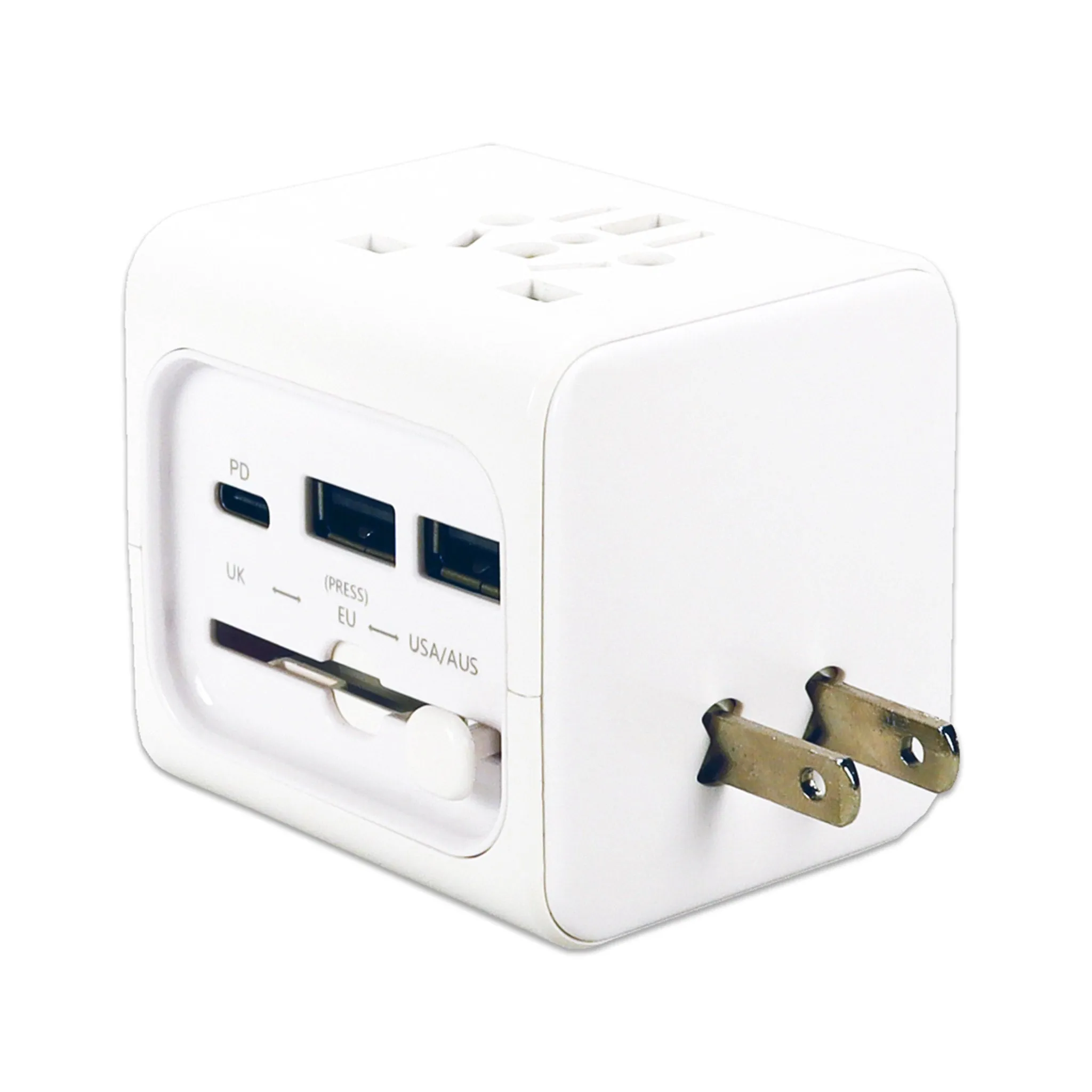 QVS PA-C5 Premium World Travel Power Adapter with USB-C & Dual-USB Charger Ports