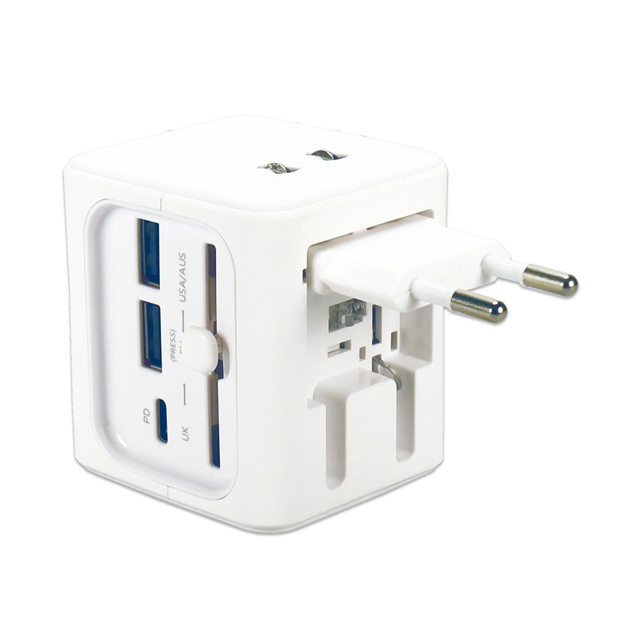 QVS PA-C5 Premium World Travel Power Adapter with USB-C & Dual-USB Charger Ports