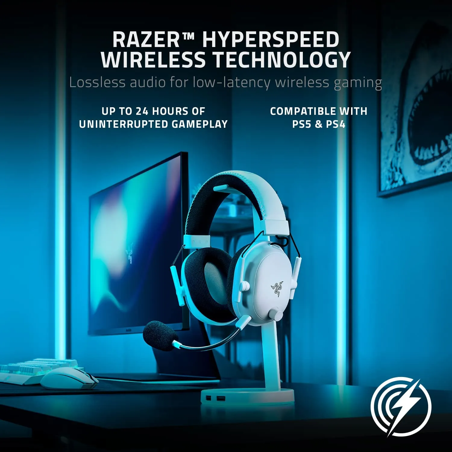 Razer Headset BlackShark V2 Pro Wireless Gaming Headset: THX 7.1 Spatial Surround Sound - 50mm Drivers - Detachable Mic - for PC, PS5, PS4, Switch, Xbox One, Xbox Series X|S - White