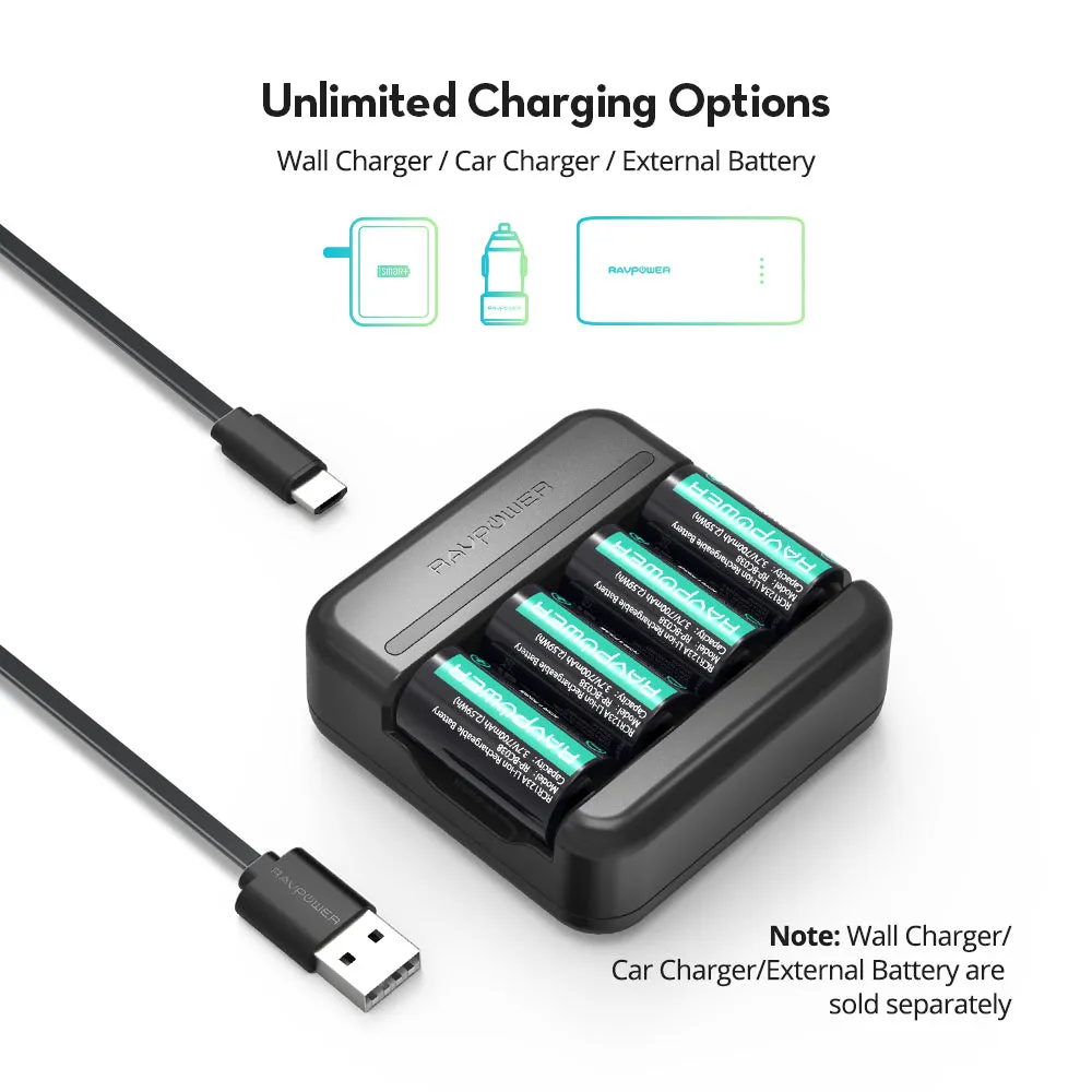 RCR123A Rechargeable Battery With a USB Cable