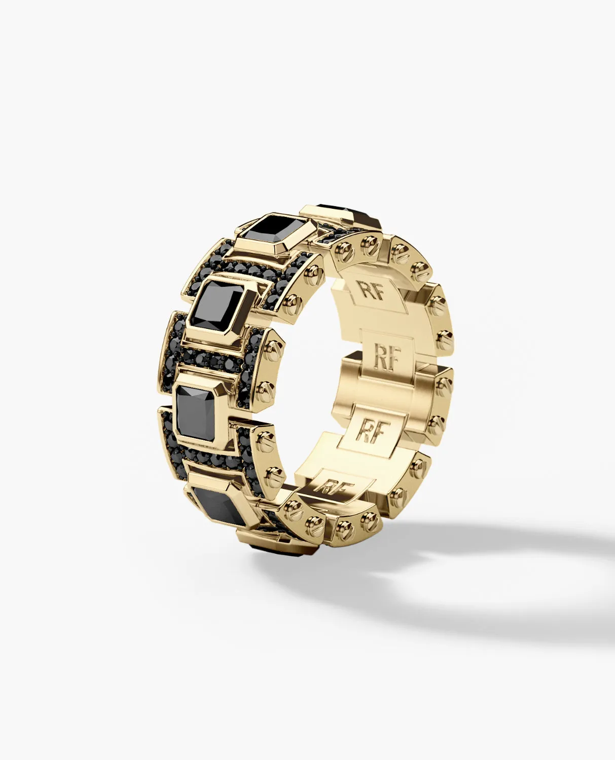 Ready to Ship - LA PAZ Gold Ring with 4.70ct Black Diamonds with Initials