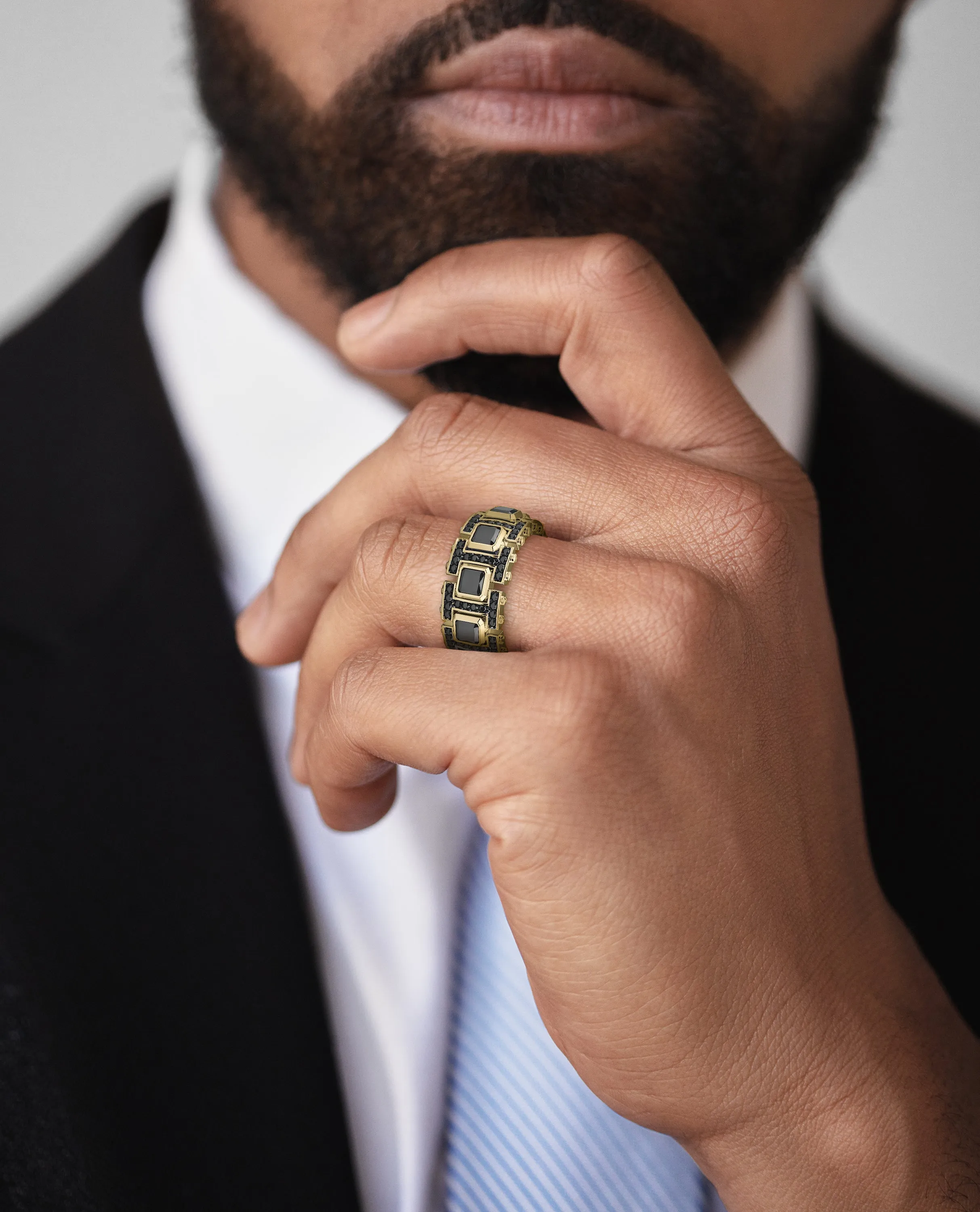Ready to Ship - LA PAZ Gold Ring with 4.70ct Black Diamonds with Initials