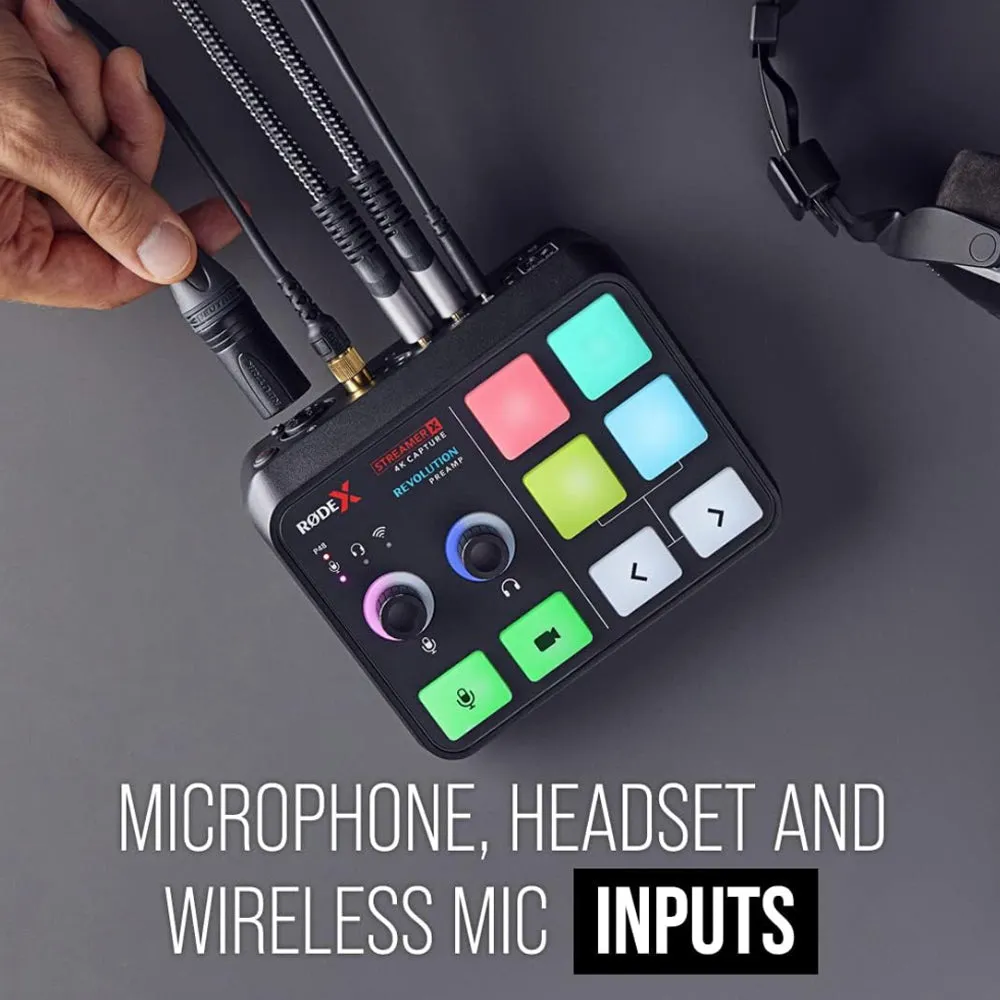 RODE Streamer X Audio Interface and Video Capture Card with Max 4K 60Hz HDR via HDMI, 4 Programmable Smart Pads, Revolution Preamps, 2 USB-C Ports and Headphone / Headset Jack for Live Streaming, Gaming, Recording and Podcasting