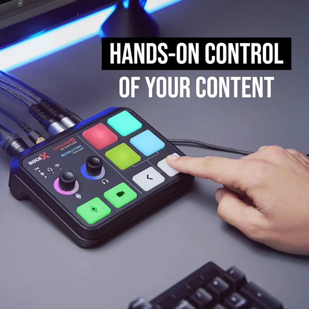 RODE Streamer X Audio Interface and Video Capture Card with Max 4K 60Hz HDR via HDMI, 4 Programmable Smart Pads, Revolution Preamps, 2 USB-C Ports and Headphone / Headset Jack for Live Streaming, Gaming, Recording and Podcasting