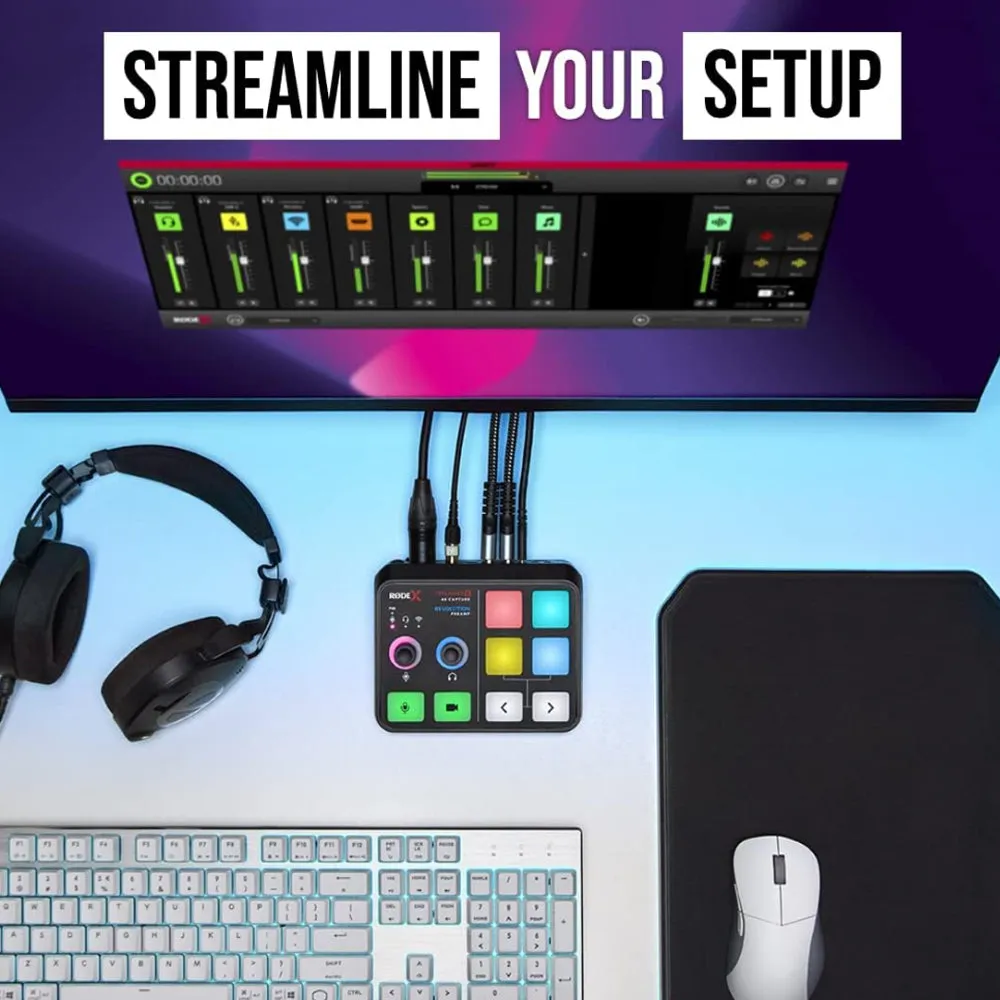 RODE Streamer X Audio Interface and Video Capture Card with Max 4K 60Hz HDR via HDMI, 4 Programmable Smart Pads, Revolution Preamps, 2 USB-C Ports and Headphone / Headset Jack for Live Streaming, Gaming, Recording and Podcasting