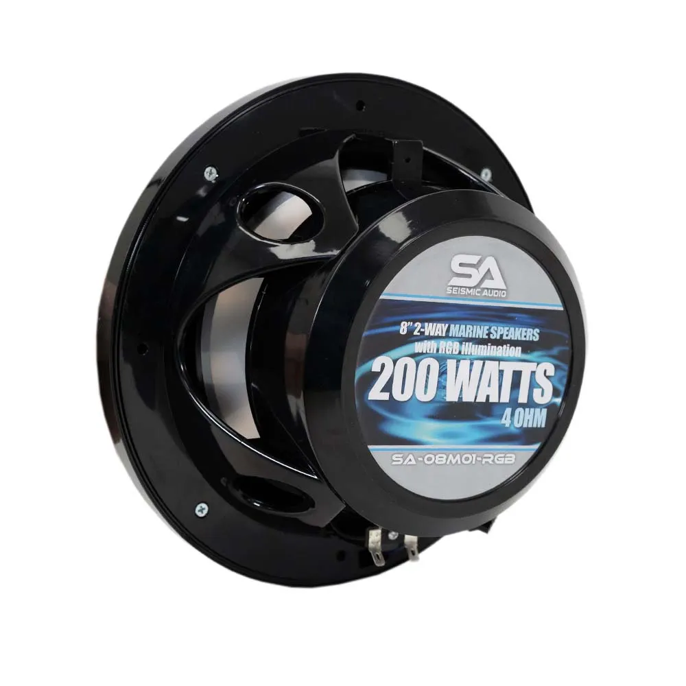 SA-08M01B-RGB - Pair of Black 8 Inch 200 Watt 2-Way Waterproof Boat/Marine Speakers with RGB Lights