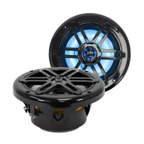 SA-08M01B-RGB - Pair of Black 8 Inch 200 Watt 2-Way Waterproof Boat/Marine Speakers with RGB Lights