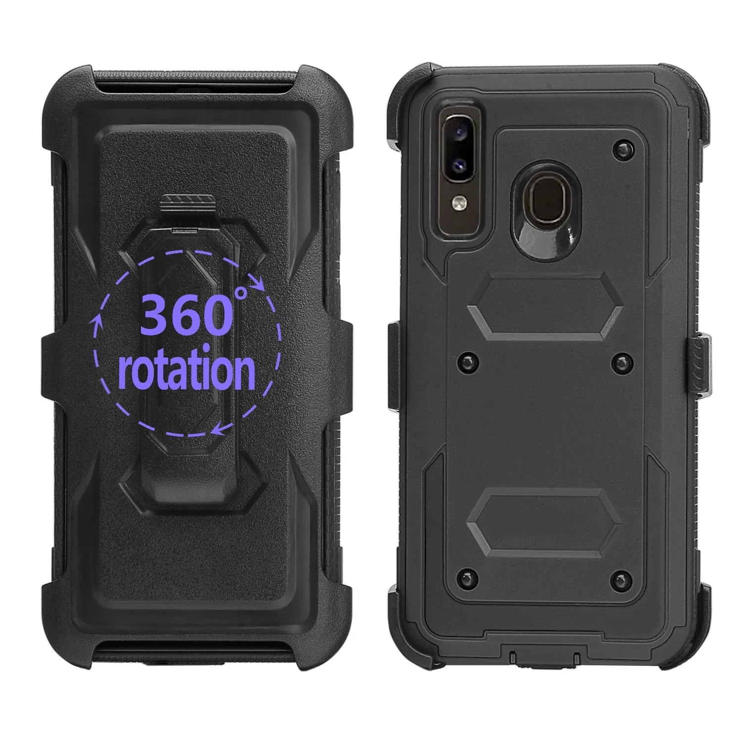 Samsung Galaxy A20 | A30 | A50 Case, Triple Protection 3-1 w/ Built in Screen Protector Heavy Duty Holster Shell Combo Clip Cover - Black