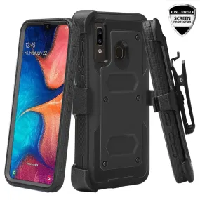 Samsung Galaxy A20 | A30 | A50 Case, Triple Protection 3-1 w/ Built in Screen Protector Heavy Duty Holster Shell Combo Clip Cover - Black