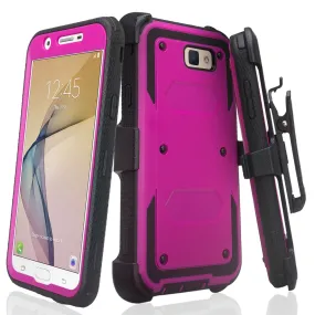 Samsung Galaxy J7 (2017) / J7 Sky Pro / J7 Perx / J7 V / J7 Prime / Galaxy Halo Case, Triple Protection w/ Built in Screen Protector Heavy Duty Holster Shell Combo Clip Cover - Purple