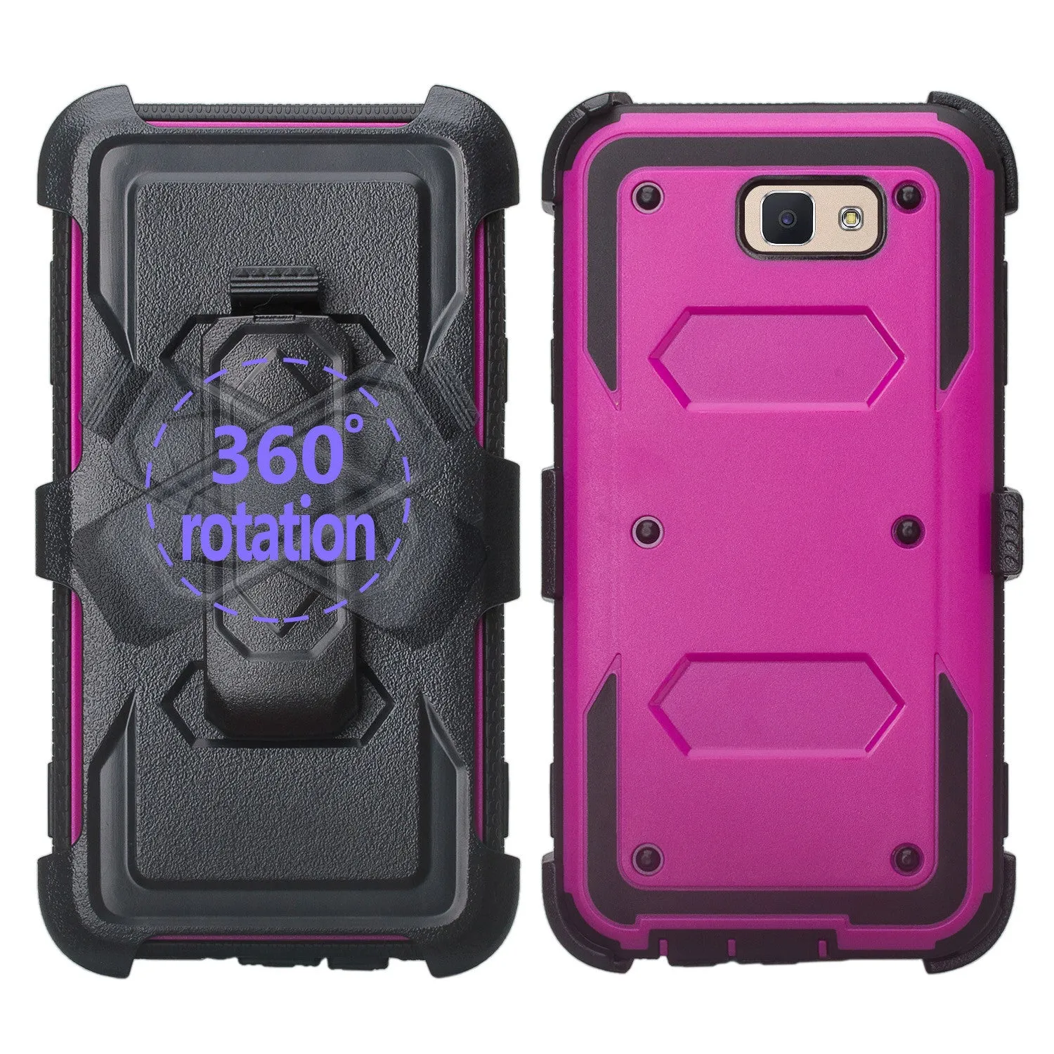 Samsung Galaxy J7 (2017) / J7 Sky Pro / J7 Perx / J7 V / J7 Prime / Galaxy Halo Case, Triple Protection w/ Built in Screen Protector Heavy Duty Holster Shell Combo Clip Cover - Purple