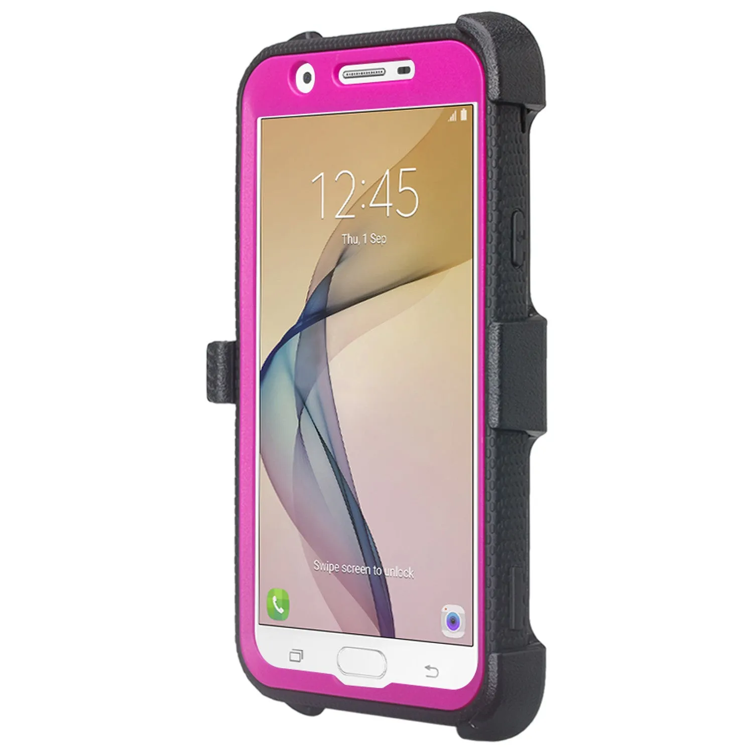 Samsung Galaxy J7 (2017) / J7 Sky Pro / J7 Perx / J7 V / J7 Prime / Galaxy Halo Case, Triple Protection w/ Built in Screen Protector Heavy Duty Holster Shell Combo Clip Cover - Purple