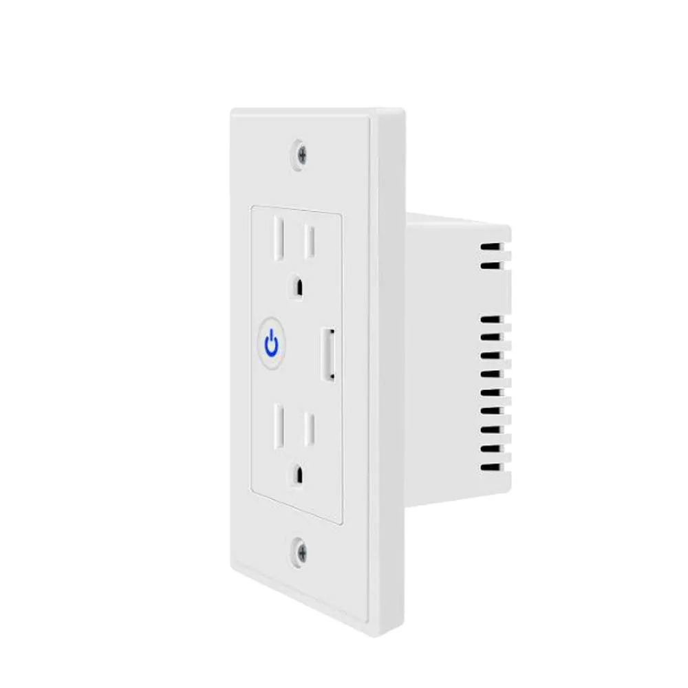 Smart Wi-Fi  In Wall Outlet one USB Port 2 independent Sockets Work with Alexa, Google Assistant, App Control