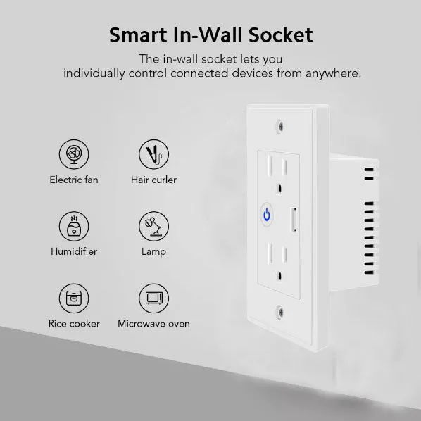Smart Wi-Fi  In Wall Outlet one USB Port 2 independent Sockets Work with Alexa, Google Assistant, App Control