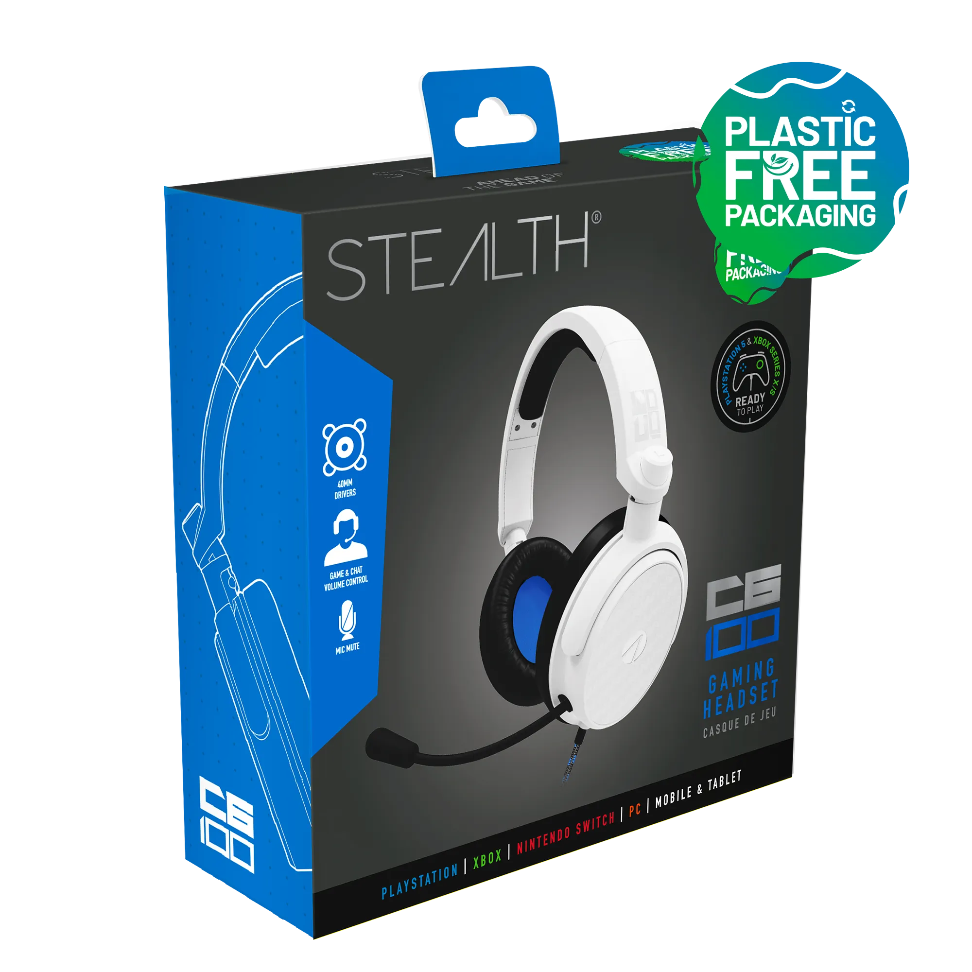 Stealth C6-100 Gaming Headset for PS4/PS5, XBOX, Switch, PC - Blue/White